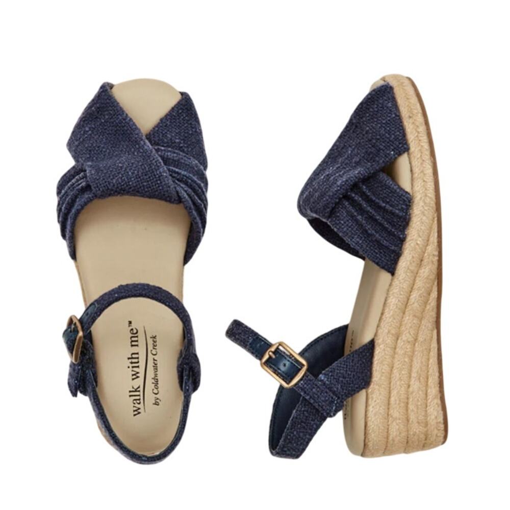 Coldwater Creek Callie Espadrille Sandals Size 6.5 Navy Blue Walk With Me NWOB